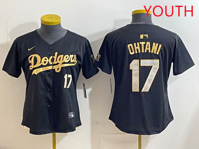 Youth Los Angeles Dodgers #17 Ohtani Black Gold Nike 2025 MLB Jersey style 428->youth mlb jersey->Youth Jersey